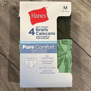 NEW pack of four Hanes Briefs Pure Comfort 100% organic cotton size M 7-8 yrs